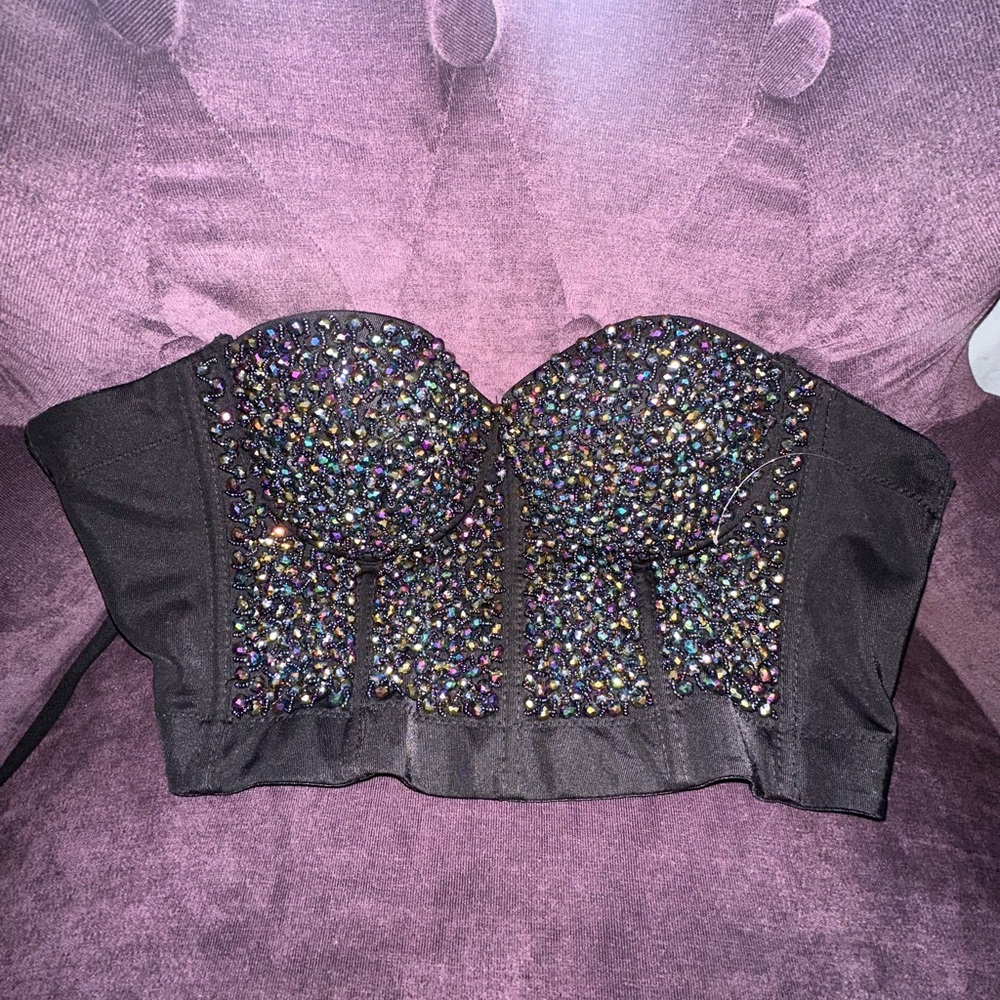 Black Bejeweled Bustier Top